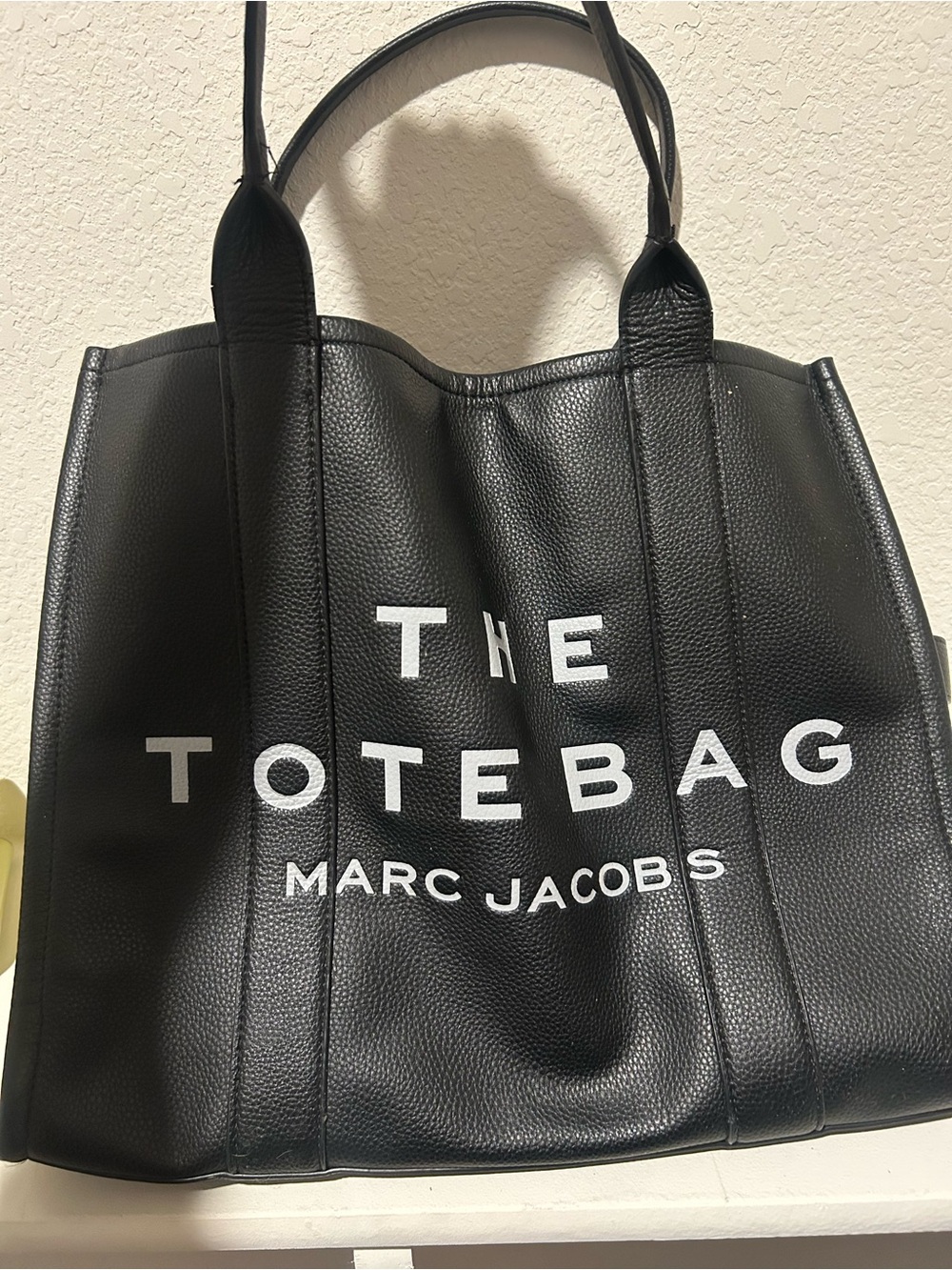 LARGE Marc Jacobs Black 'The ToteBag' Leather Tote with White Logo